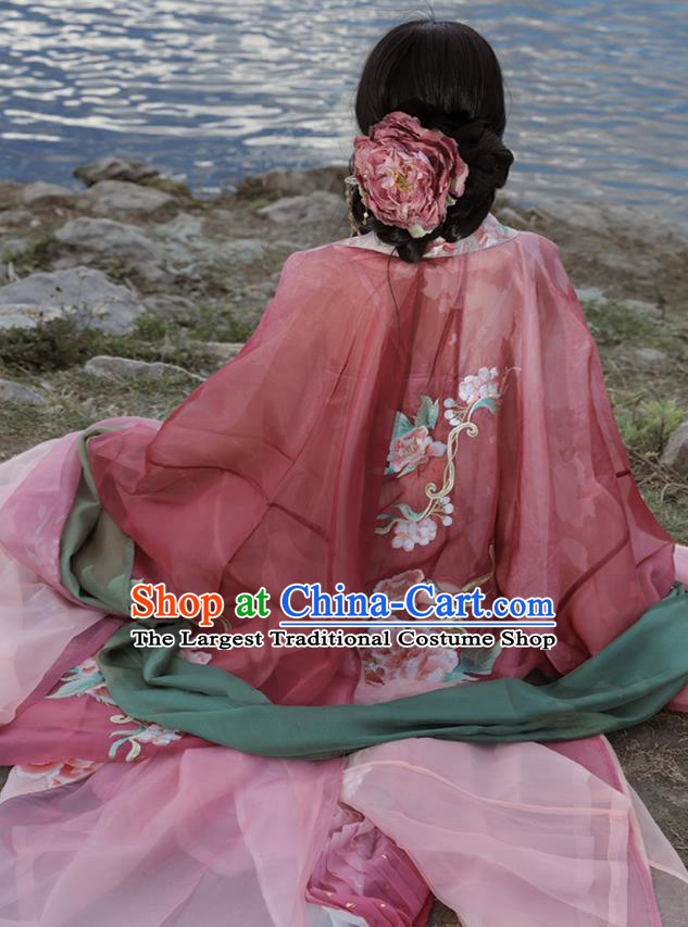 China Traditional Hanfu Embroidered Hezi Qun Ancient Court Woman Dresses Tang Dynasty Royal Princess Clothing
