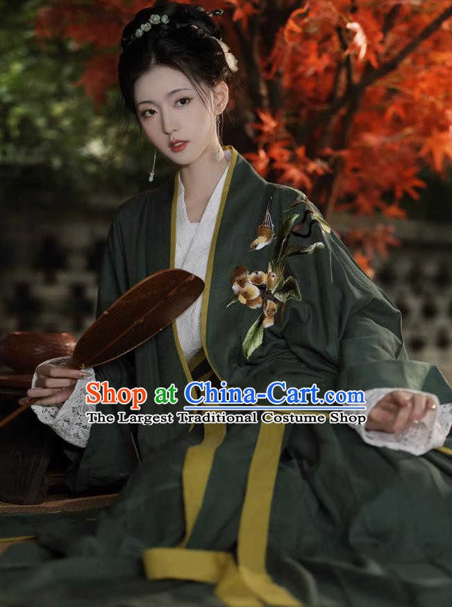 China Traditional Hanfu Embroidered Green Cape Blouse and Skirt Ancient Young Woman Dresses Song Dynasty Female Costumes Complete Set