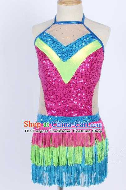 Girls Sequin Tassel Colorful Latin Jazz Dance Dress Performance Costume Stage Costume