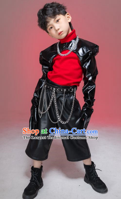 Boys Catwalk Trendy Clothing Yuan Universe Technology Sense Leather Clothing T Stage Performance Clothing Cool Group Tide Clothing Locomotive Rock Style