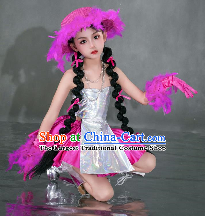 Girls Rose Red Tide Dress Yuan Universe Technology Style Sweet And Cool Princess Dress Six One Children Catwalk Performance Dress