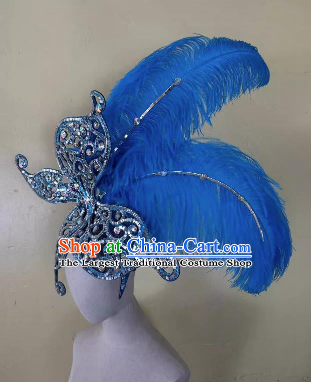 Blue Opening Dance Performance Feather Headdress Team Samba Carnival Halloween