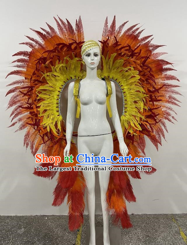 Orange Wings Opening Dance Performance Show Feather Headdress Dance Team Samba Costumes Carnival Halloween