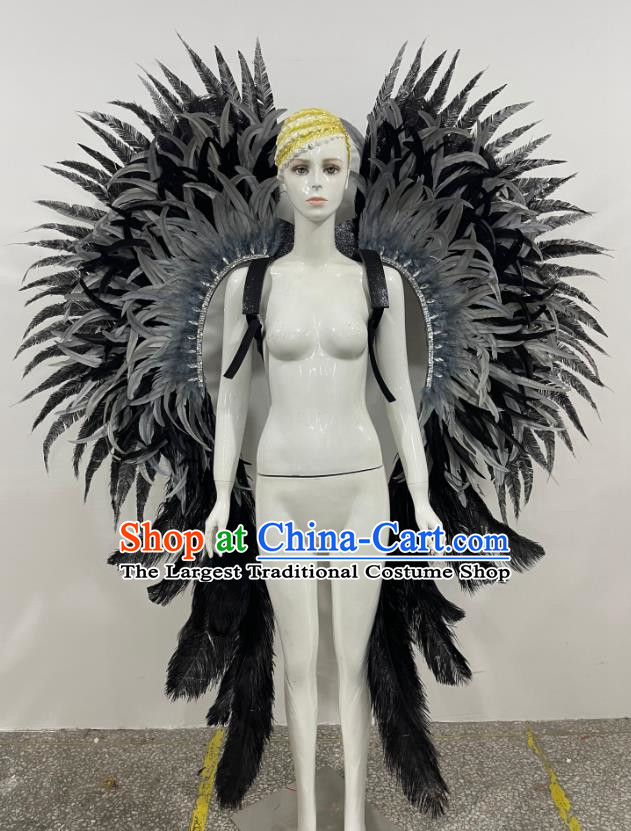 Black Wings Prologue Show Performance Feather Headdress Dance Team Samba Costumes Carnival Halloween