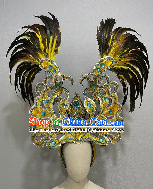 Gold Luxurious Opening Dance Performance Feather Headdress Dance Team Samba Costumes Carnival Halloween