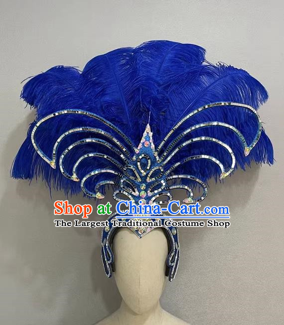Luxurious Blue Opening Dance Show Feather Headdress Dance Team Samba Costumes Carnival Halloween
