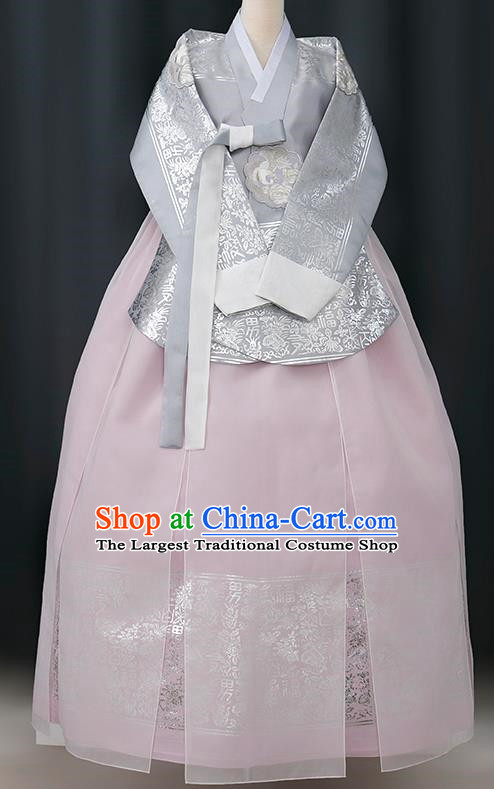 Women Hot Silver Hanbok Princess Wedding Toast Dress