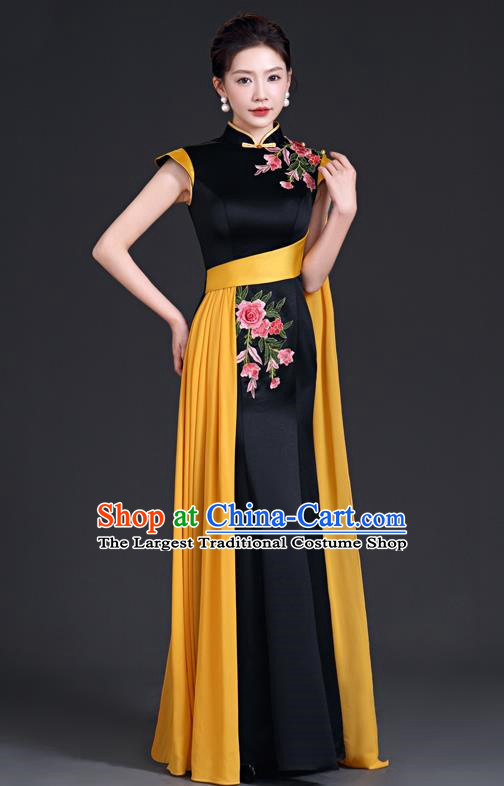 High Evening Dress Chinese Style Ladies Mermaid Model Group Stage Catwalk Costume Black