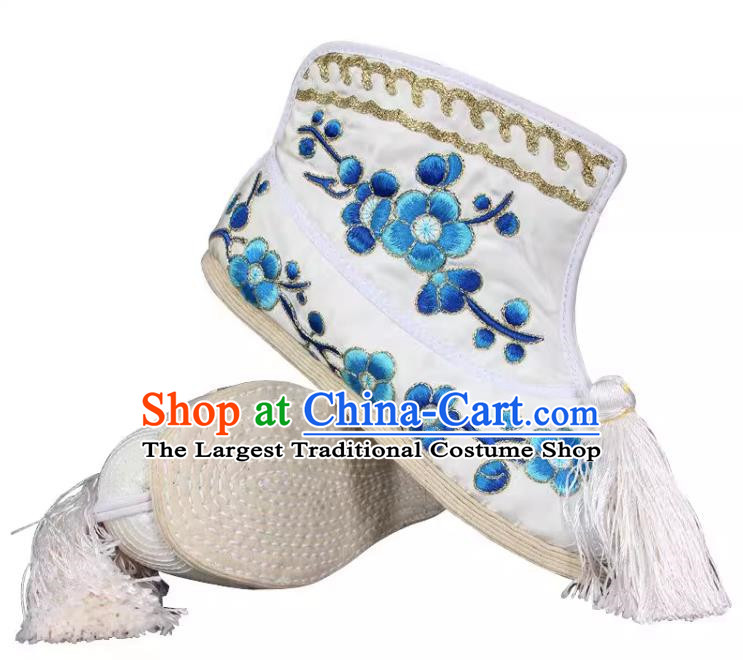 Blue Embroidered Melaleuca Bottom Flat Plum Blossom Fast Boots Color Fast Huadan Wudan Embroidered Shoes Handmade Shoes Chinese Style Ancient Costume Shoes Opera