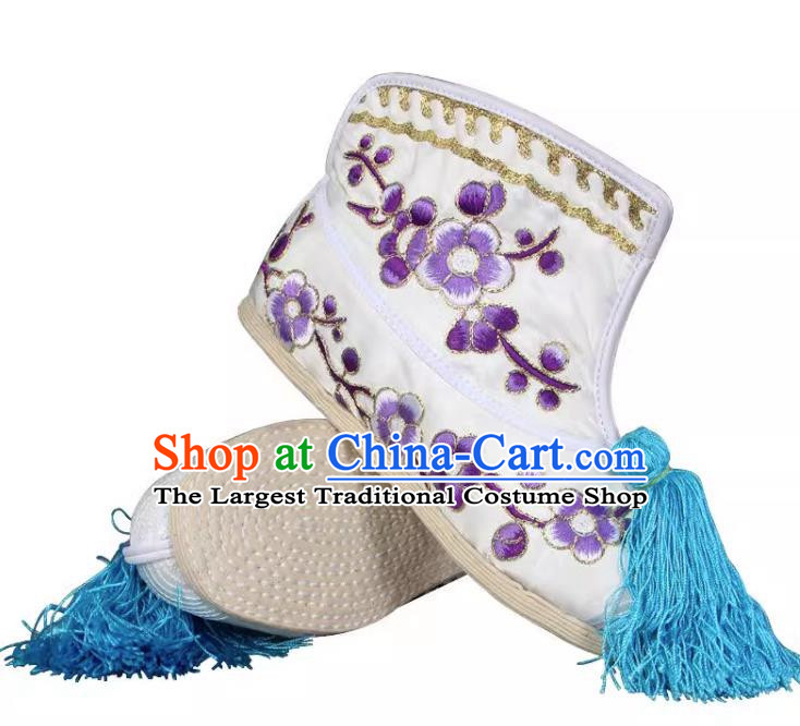 Purple Embroidered Melaleuca Bottom Flat Plum Blossom Fast Boots Color Fast Huadan Wudan Embroidered Shoes Handmade Shoes Chinese Style Ancient Costume Shoes Opera