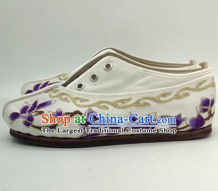 Chinese Opera Huadan Embroidered Shoes Miss Tsing Yi Flat Bottom Antique Costume