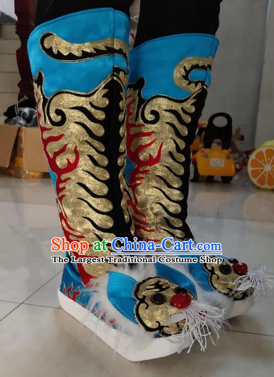 Lake Blue Tiger Head Boots Wusheng Boots Opera Shoes Melaleuca Soles