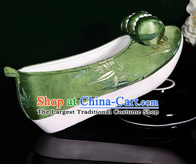 Green Hanfu Shoes Women Original Ancient Style Inner Heightening Round Toe Soft Soled Shoes Ming System Horse Face Climbing Cloud Shoes