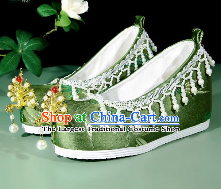 Head Turned Hanfu Shoes Brocade Green Ancient Cloth Shoes