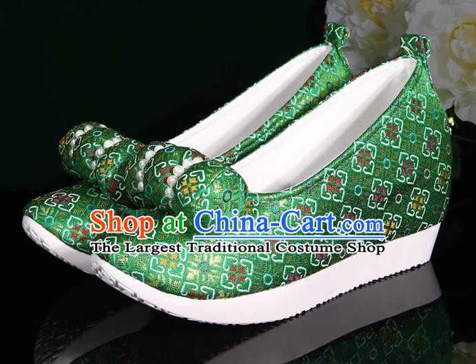 Green Hanfu Shoes Small Pillows Heightening And Restoration Green Climbing Cloud Shoes Cloud Head Cloth Shoes Ming Made Horse Noodles