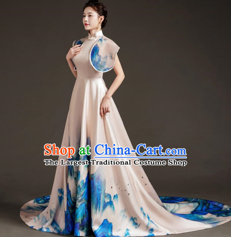 China Fashion High End Dress Skirt With A Thousand Miles Of Rivers And Mountains Trailing Tail Long Art Archaeological Kite Dress Female Performance Costume Stage Catwalk