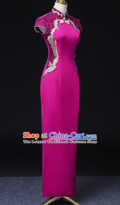 Chinese Design Improved Version Of Rose Red Cheongsam High End Mother Catwalk Costumes