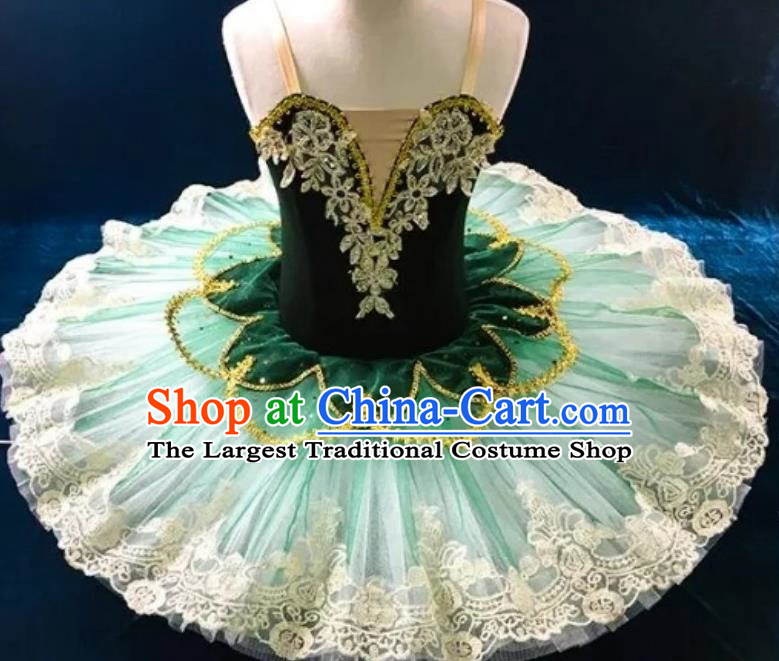 Children Ballet Skirt Little Swan Fluffy Yarn TUTU Skirt Performance Costume Green Sleeping Beauty Stage Costume