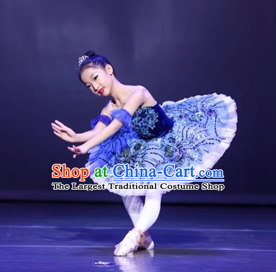 Ballet Tutu Skirt Children Little Swan Fluffy Yarn Suspenders Costumes Swan Lake Dance Professional Girls Bluebird