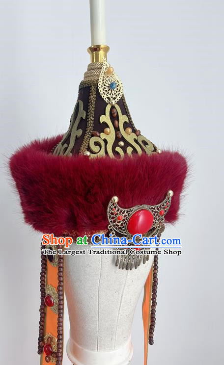 Mongolian Hat Headdress Pointed Top Brim Hat Head Candle Shape Art Examination Folk Dance Headdress