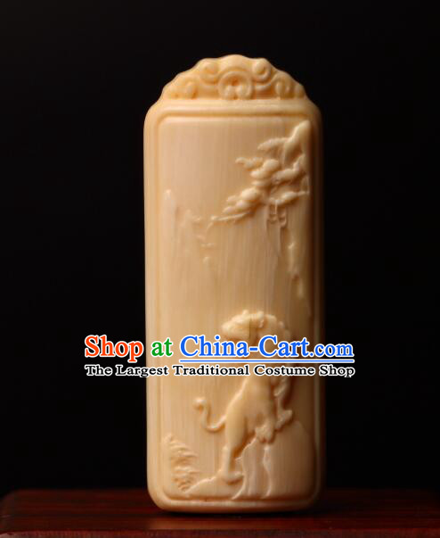 Chinese Microscopic Carving Ivory Sculpture Zodiac Tiger Pendant
