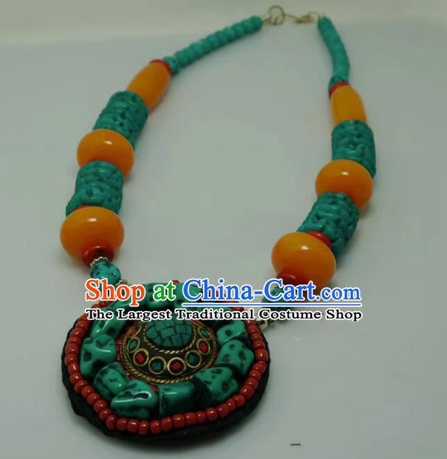 Chinese Traditional Accessories Zang Nationality Beads Necklace Handmade Tibetan Ethnic Jewelry for Women
