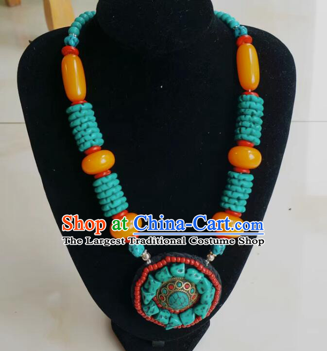 Chinese Traditional Accessories Zang Nationality Beads Necklace Handmade Tibetan Ethnic Jewelry for Women