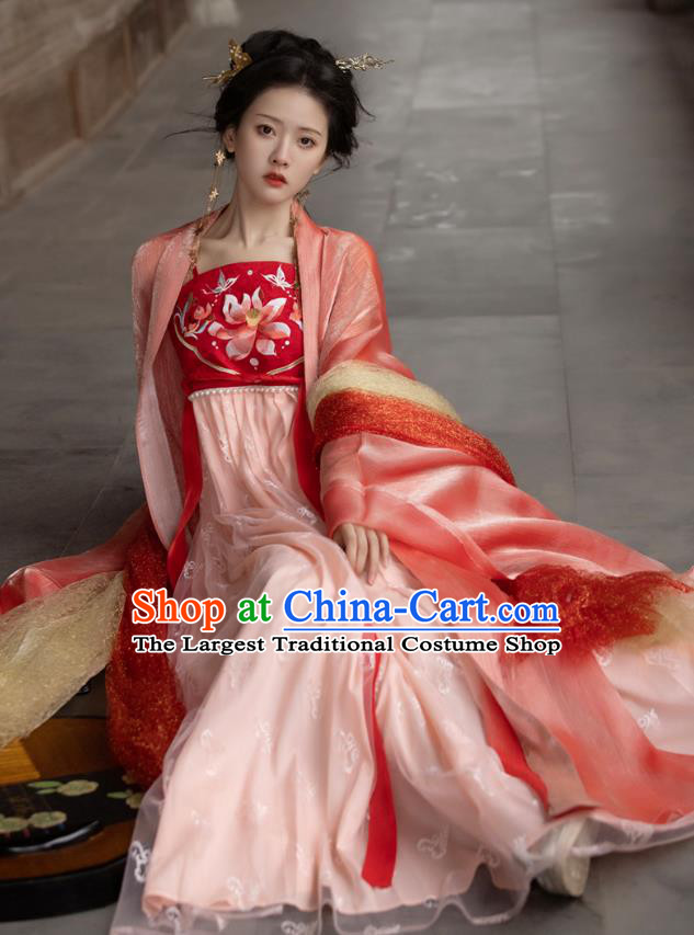 Tang Dynasty Embroidered Costumes Traditional Woman Hanfu China Ancient Royal Princess Red Dresses