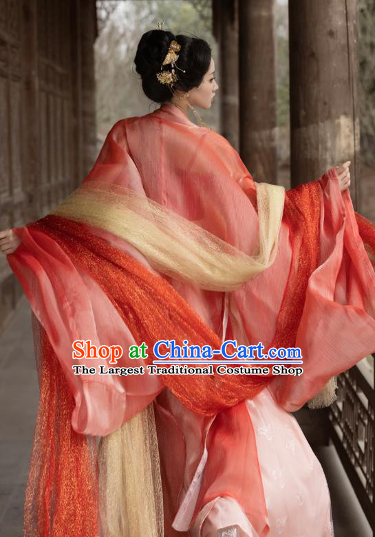 Tang Dynasty Embroidered Costumes Traditional Woman Hanfu China Ancient Royal Princess Red Dresses