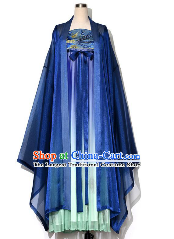 Traditional Woman Blue Hanfu China Ancient Princess Hezi Dress Tang Dynasty Young Lady Costumes