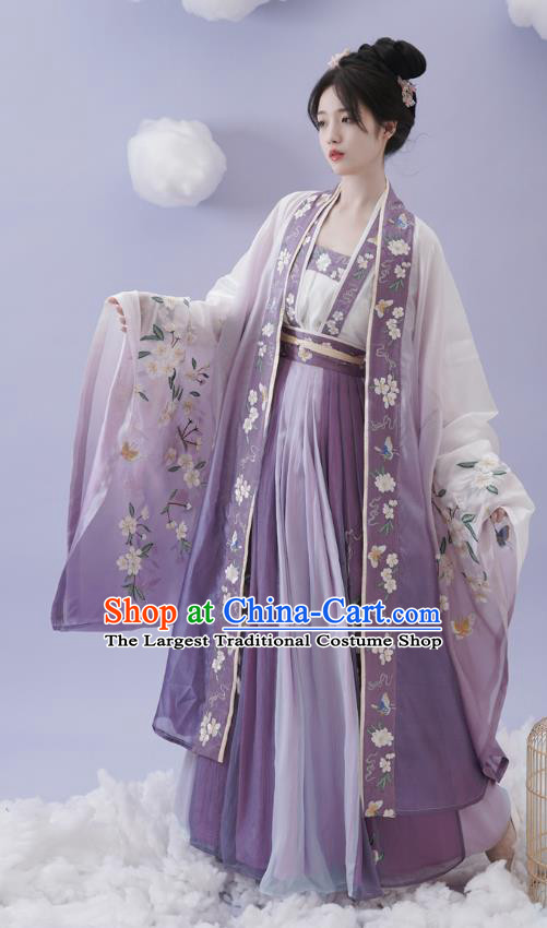 China Song Dynasty Palace Princess Garment Costumes Traditional Noble Hanfu Ancient Court Woman Purple Dresses Complete Set
