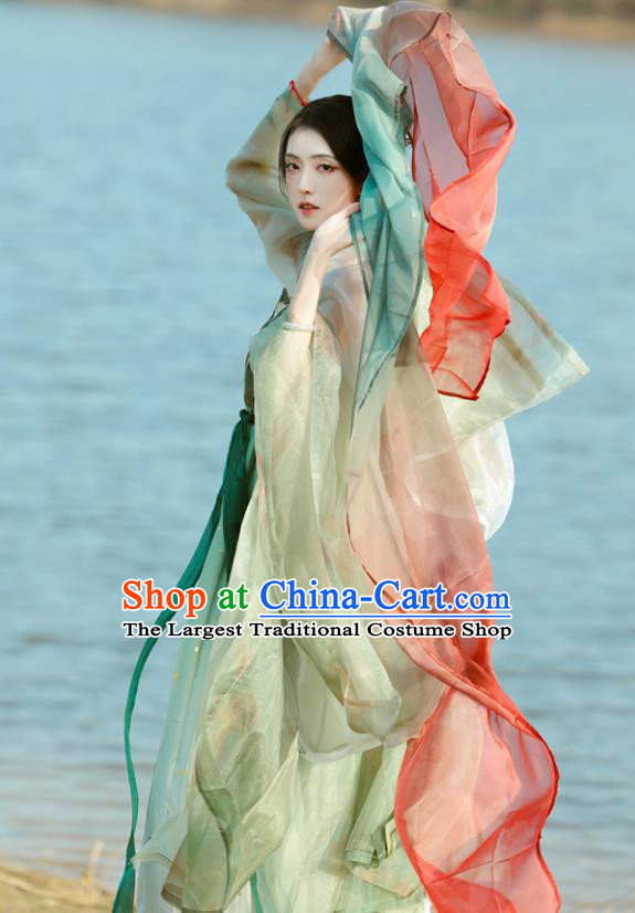Traditional Woman Hanfu China Ancient Royal Princess Green Dresses Tang Dynasty Embroidered Costumes
