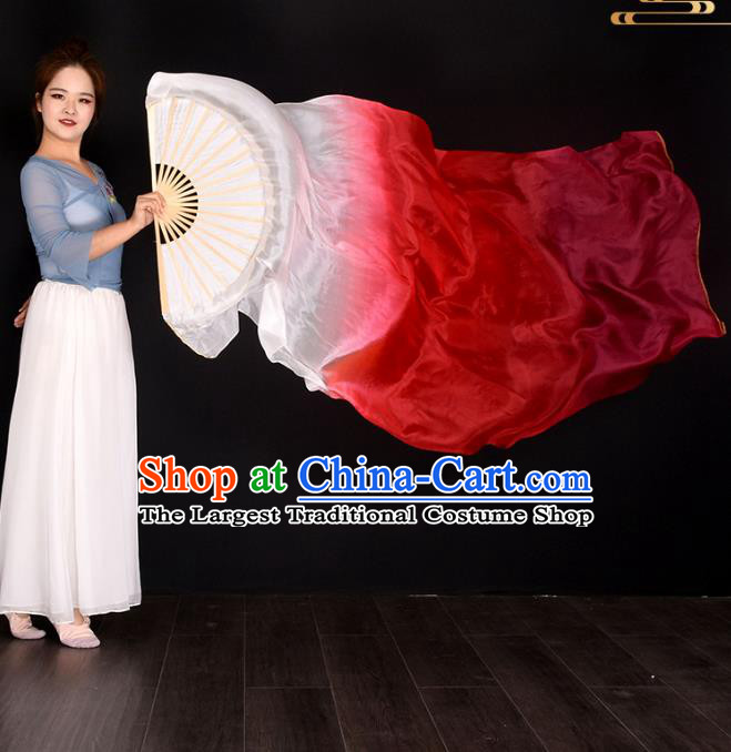 China Classical Dance Silk Fan Handmade Dancing Fan Wan Jiang Gradient White to Red Silk Long Ribbon Fan