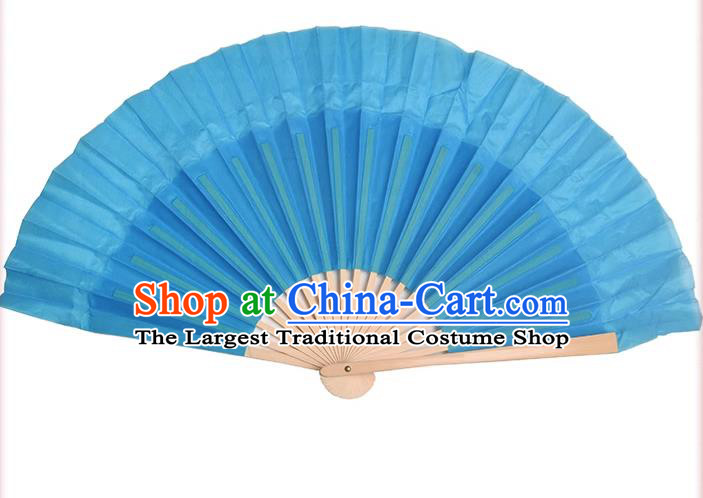 China Handmade Dancing Fan Dance Contest Lake Blue Ribbon Fan Classical Dance Silk Fan