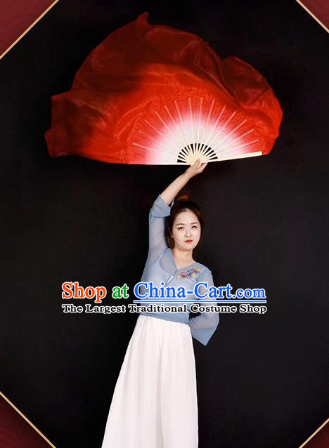 China Dance Contest Long Ribbon Fan Classical Dance Wan Jiang Pure Silk Fan Handmade Wine Red Dancing Fan