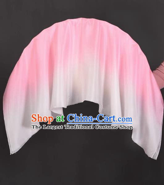 Handmade Gradient Pink to White Pure Silk Fan China Dance Competition Long Ribbon Fan Classical Dance Folding Fan