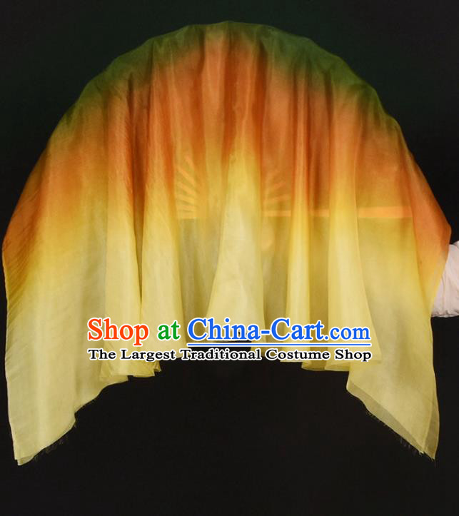 Handmade Gradient Olive Green to Yellow Pure Silk Fan China Yangko Dance Competition Ribbon Fan Classical Dance Folding Fan