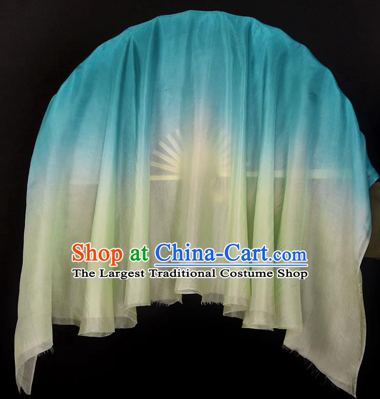 China Classical Dance Folding Fan Handmade Mint Green Pure Silk Fan Yangko Dance Competition Ribbon Fan