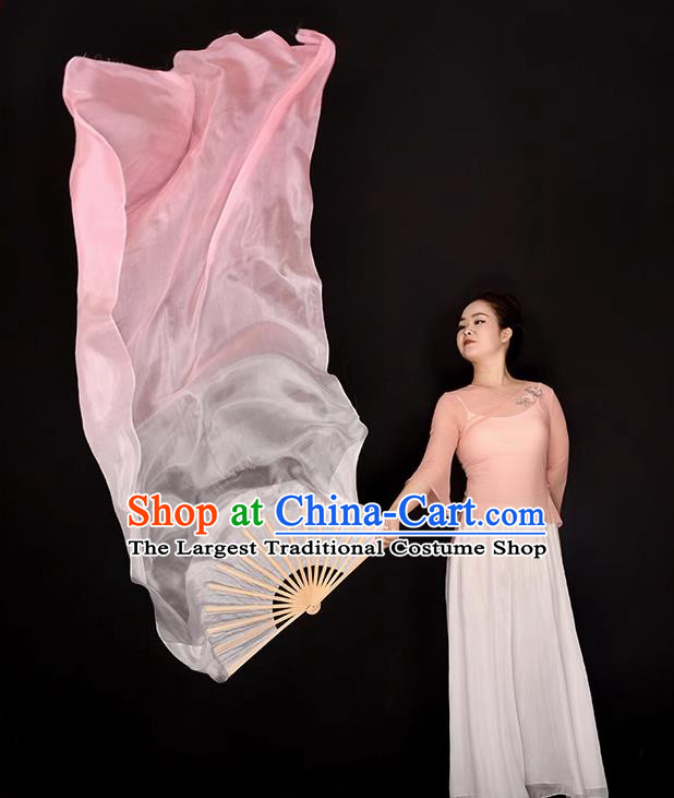 China Jiaozhou Yangko Dance Long Ribbon Fan Women Group Dance Folding Fan Handmade Gradient Pink Pure Silk Fan