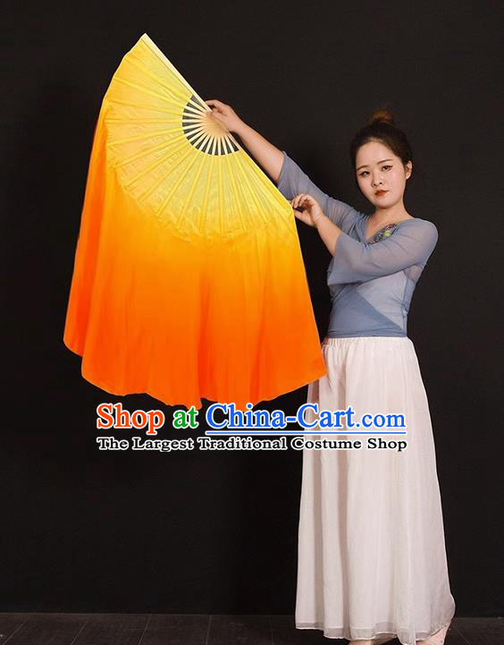 China Classical Dance Folding Fan Women Group Dancing Fan Handmade Yangko Dance Pure Silk Fan