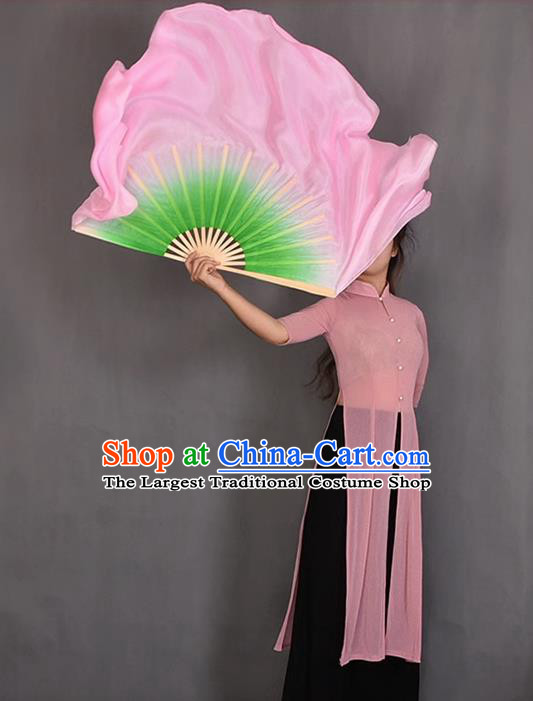 China Handmade Lotus Dance Fan Yangko Dance Pure Silk Fan Classical Dance Folding Fan Women Group Dancing Fan
