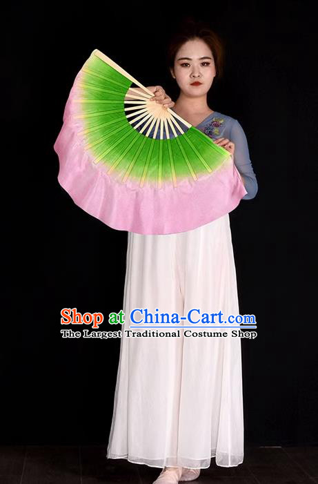 China Handmade Lotus Dance Fan Yangko Dance Pure Silk Fan Classical Dance Folding Fan Women Group Dancing Fan