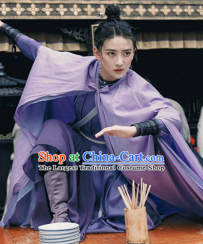 China Traditional Chivalrous Women Purple Dress Wuxia TV Series Fei Hu Wai Zhuan Yuan Ziyi Clothing Ancient Female Swordsman Costumes