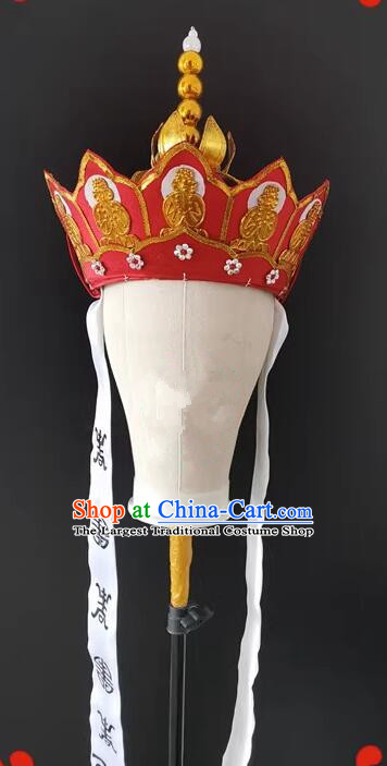 Journey to the West Monk Tang Headwear Handmade Chinese Opera Monk Hat Traditional Five Buddha Crown