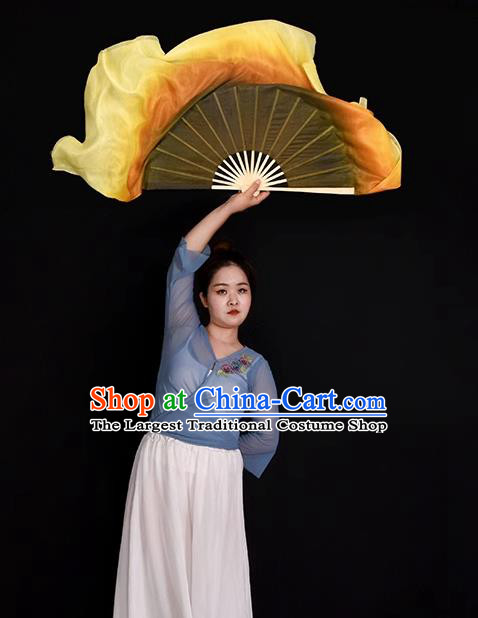 Yangko Dance Fan Classical Dance Drab Ribbon Fan Women Group Dance Fan China Handmade Pure Silk Fan