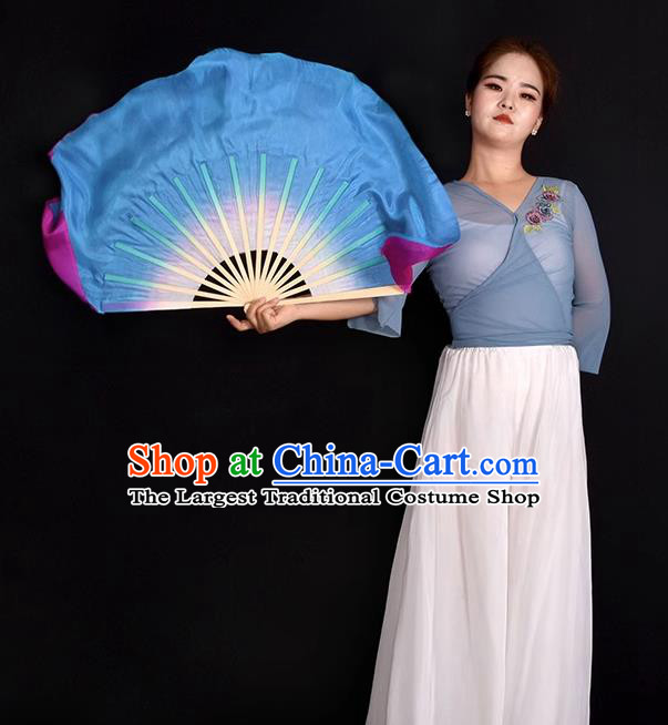 China Women Group Dance Ribbon Fan Handmade Double Sides Fan Yangko Dance Fan Folk Dance Pure Silk Fan