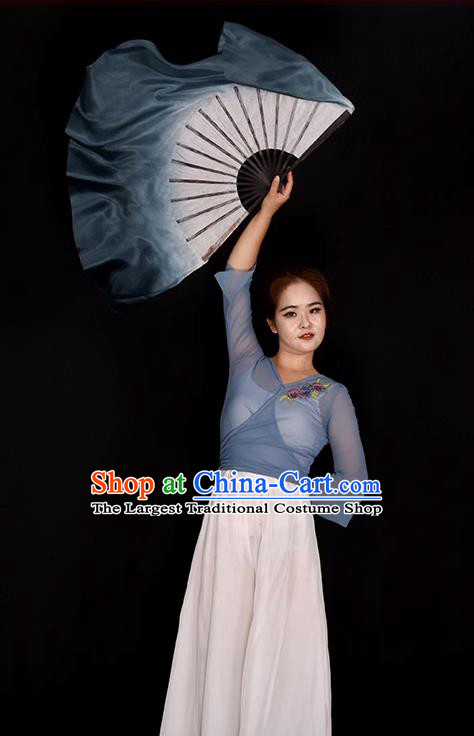 China Folk Dance Grey Silk Fan Women Group Dance Ribbon Fan Handmade Fan Yangko Dance Fan