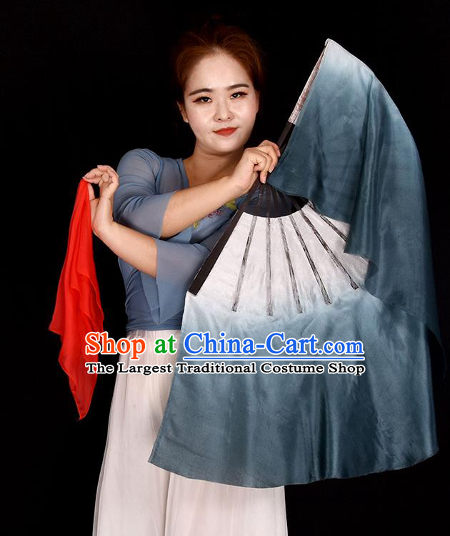 China Folk Dance Grey Silk Fan Women Group Dance Ribbon Fan Handmade Fan Yangko Dance Fan