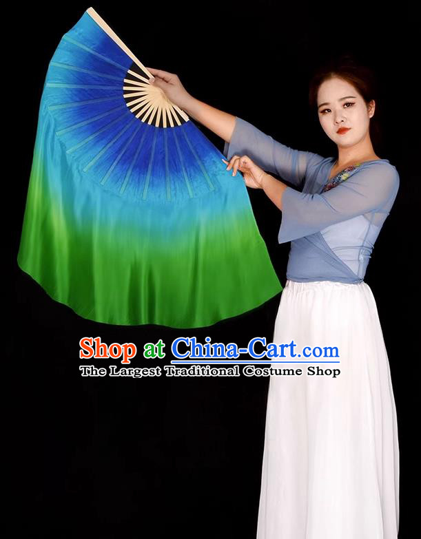 China Jiaozhou Yangko Dance Silk Fan Handmade Ribbon Fan Classical Dance Fan