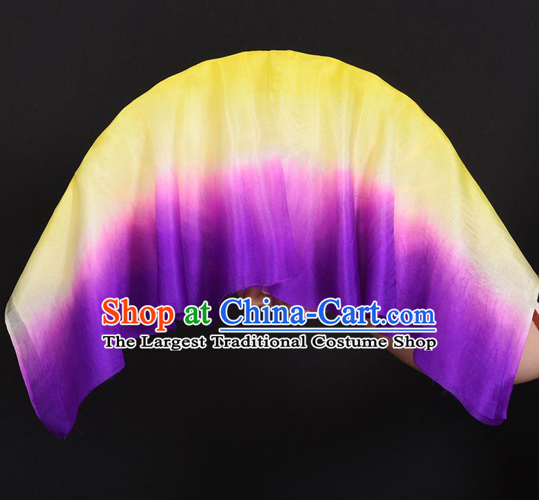China Jiaozhou Yangko Dance Silk Fan Handmade Purple Ribbon Fan Classical Dance Double Side Fan